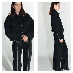 NWT ZARA The Astra Zippered Denim Jacket M Black